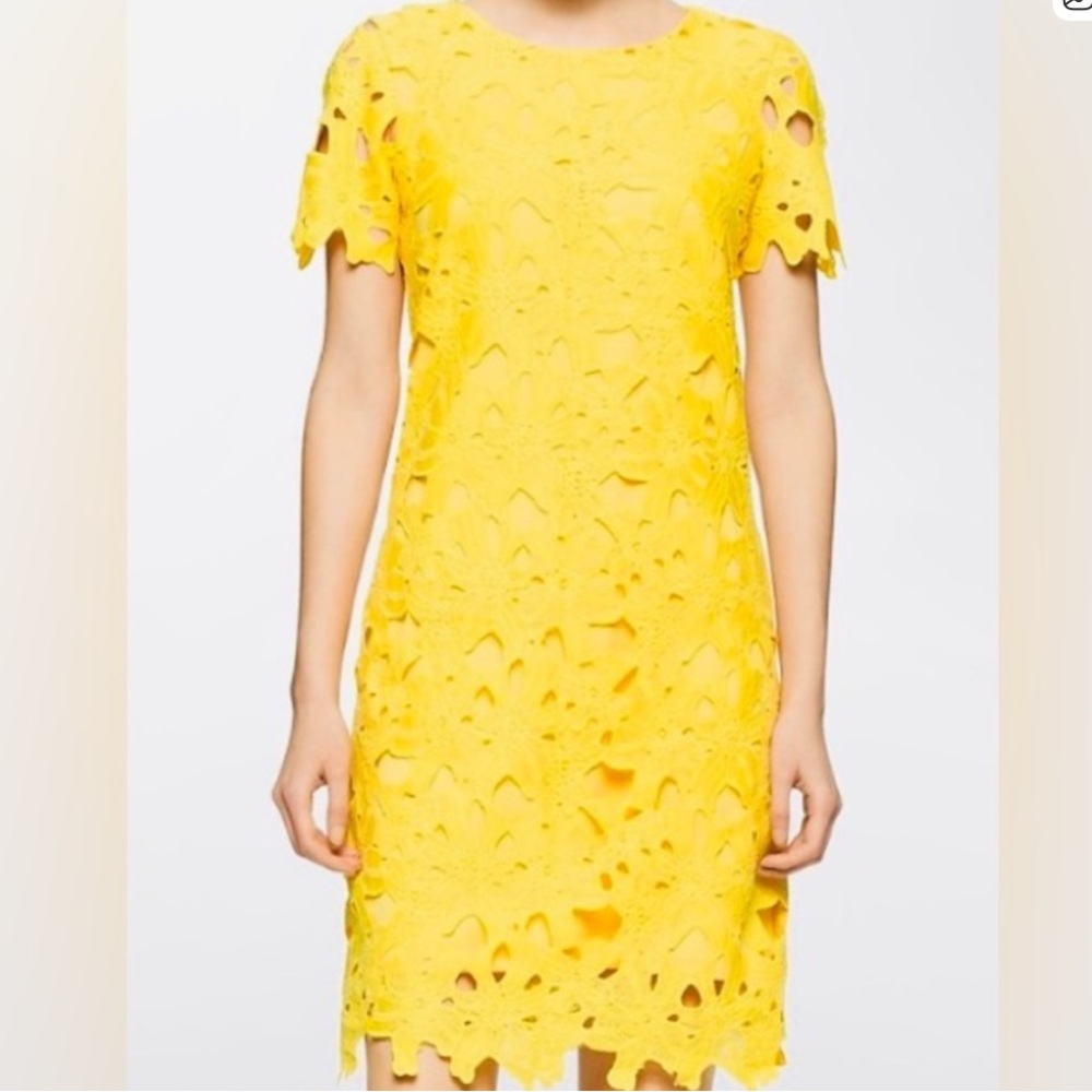 Calvin Klein Canary Yellow Floral Pattern Lace Dress, size 6 - Picture 1 of 6